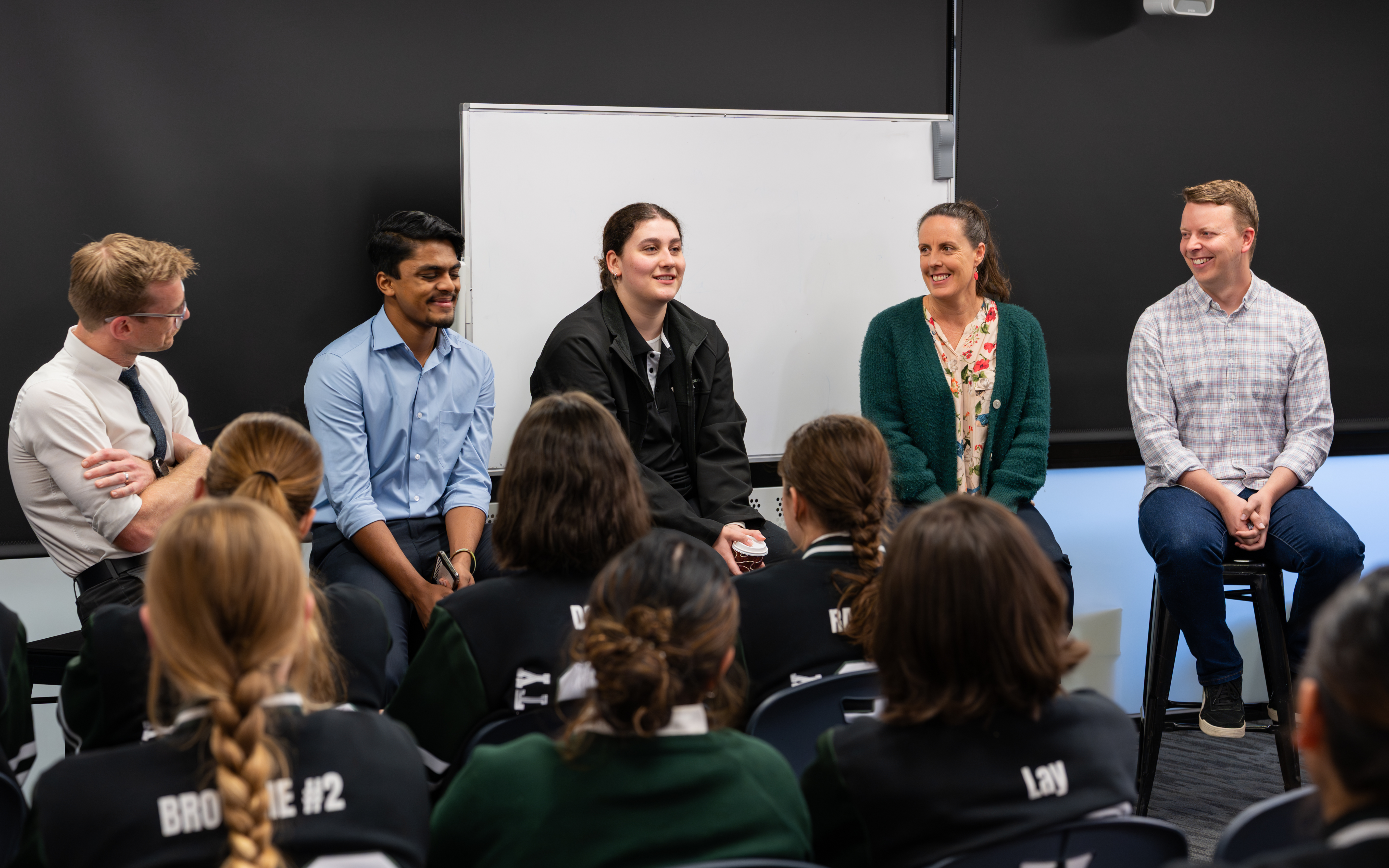 Hayley and Peter from Tread Right Podiatry speaking with students