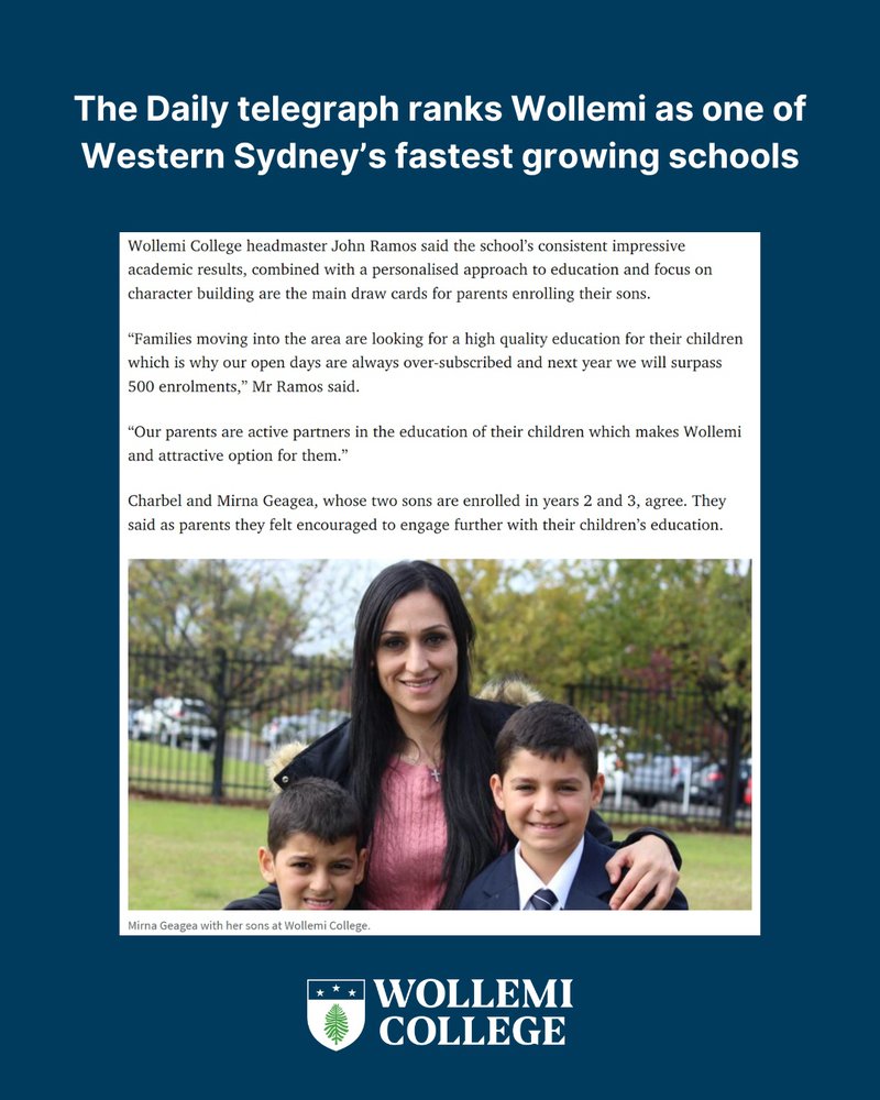 The Daily Telegraph ranks Wollemi as one of Western Sydney's fastest growing schools
